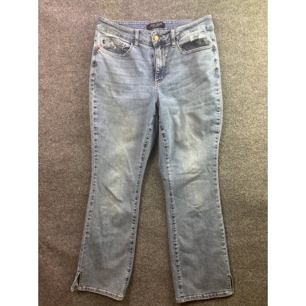 Judy Blue Bootcut Jeans Womens 14W Blue Distressed Side Slit Mid Rise Denim